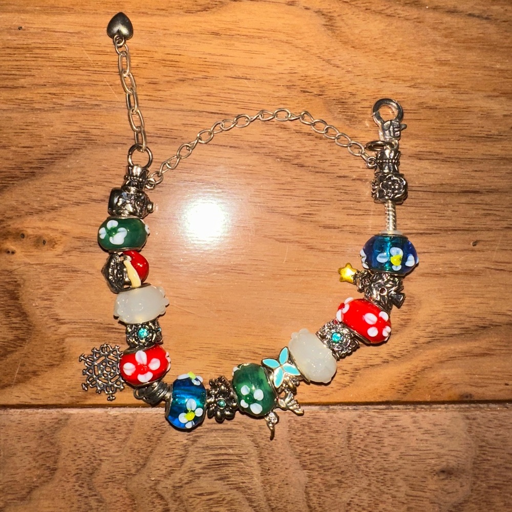 Colorful Christmas Beaded Charm Bracelet